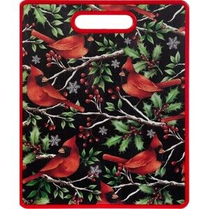Kitchen Plastic Cutting Board (12"x15") CHRISTMAS CARDINAL BIRDS, red frame,HL
